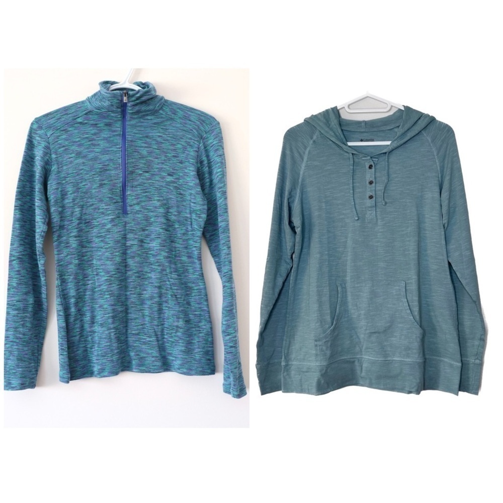 Lot 2 Small Columbia 1/2 Zip Teal Hoodie Blue Marled Pullover Stretch Activewear